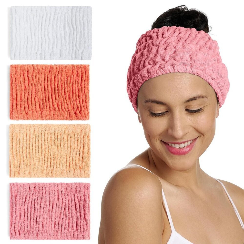 4-Pack Cotton Headbands Extra-Wide Comfortable All Hair Types Spa Ready